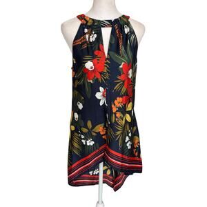 Dora Landa Blue and Red Floral Halter High Low Top Womens Size Small